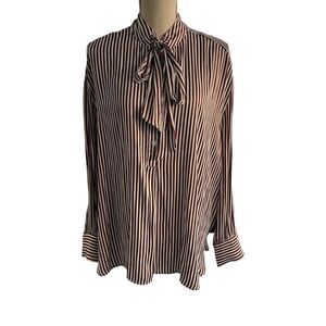 Women's Lane Bryant Maroon Striped Women's Blouse Top with Bow Tie Size 14-16
